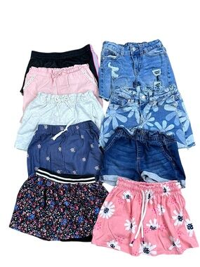 9 Pc Girls Assorted Pink & Blue Shorts Skorts Size 4/5